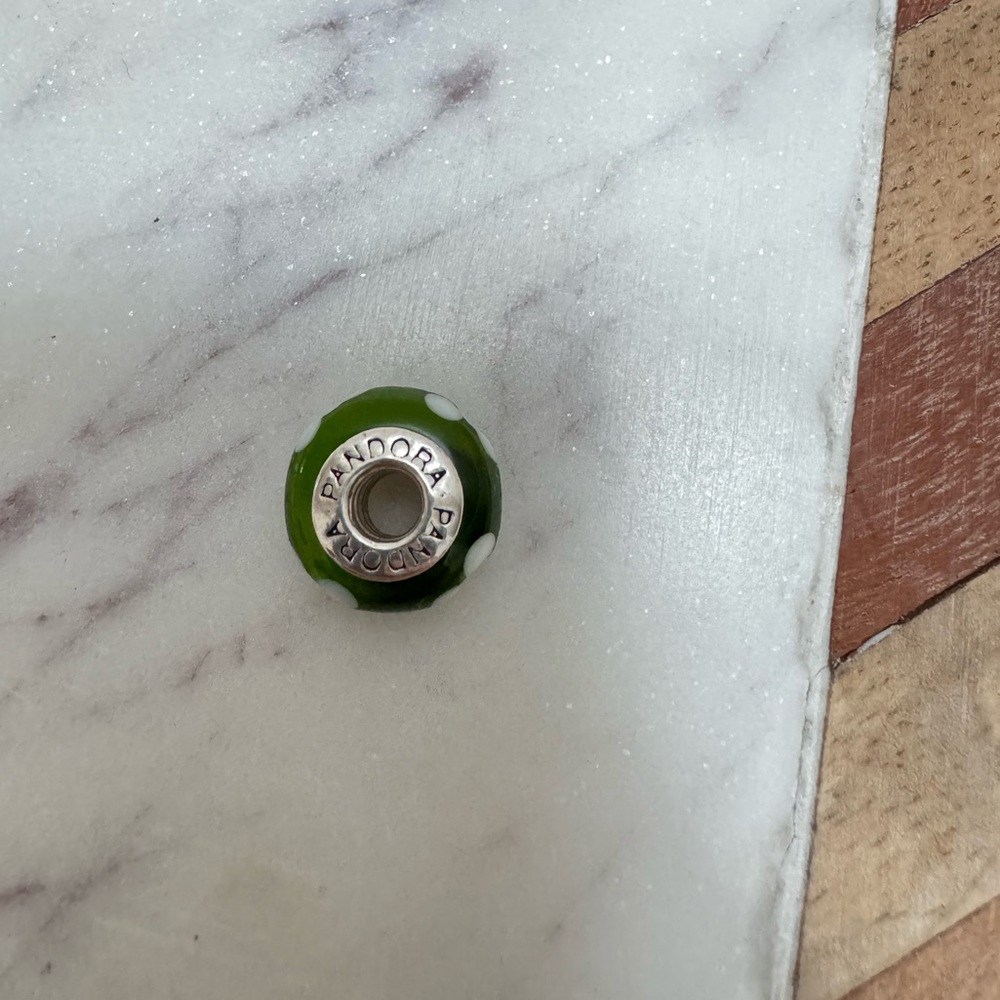 PANDORA - Retired Murano Green Flowers Glass Bead/Charm